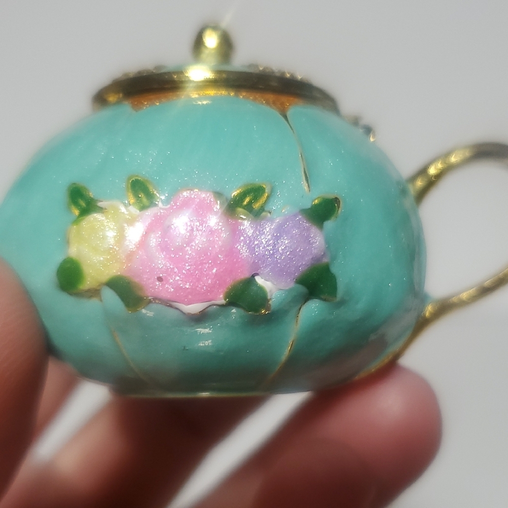 Floral Teal Miniature Teapot Trinket Box - Picture 7 of 12